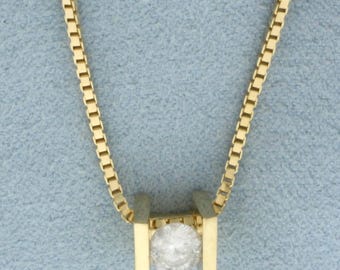 Bar Tension Set Solitaire Diamond Necklace in 14k Yellow Gold