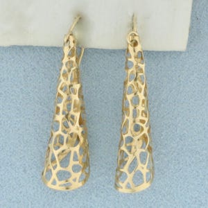 Cone Shaped Filigree Dangle Earrings in 14k Yellow Gold