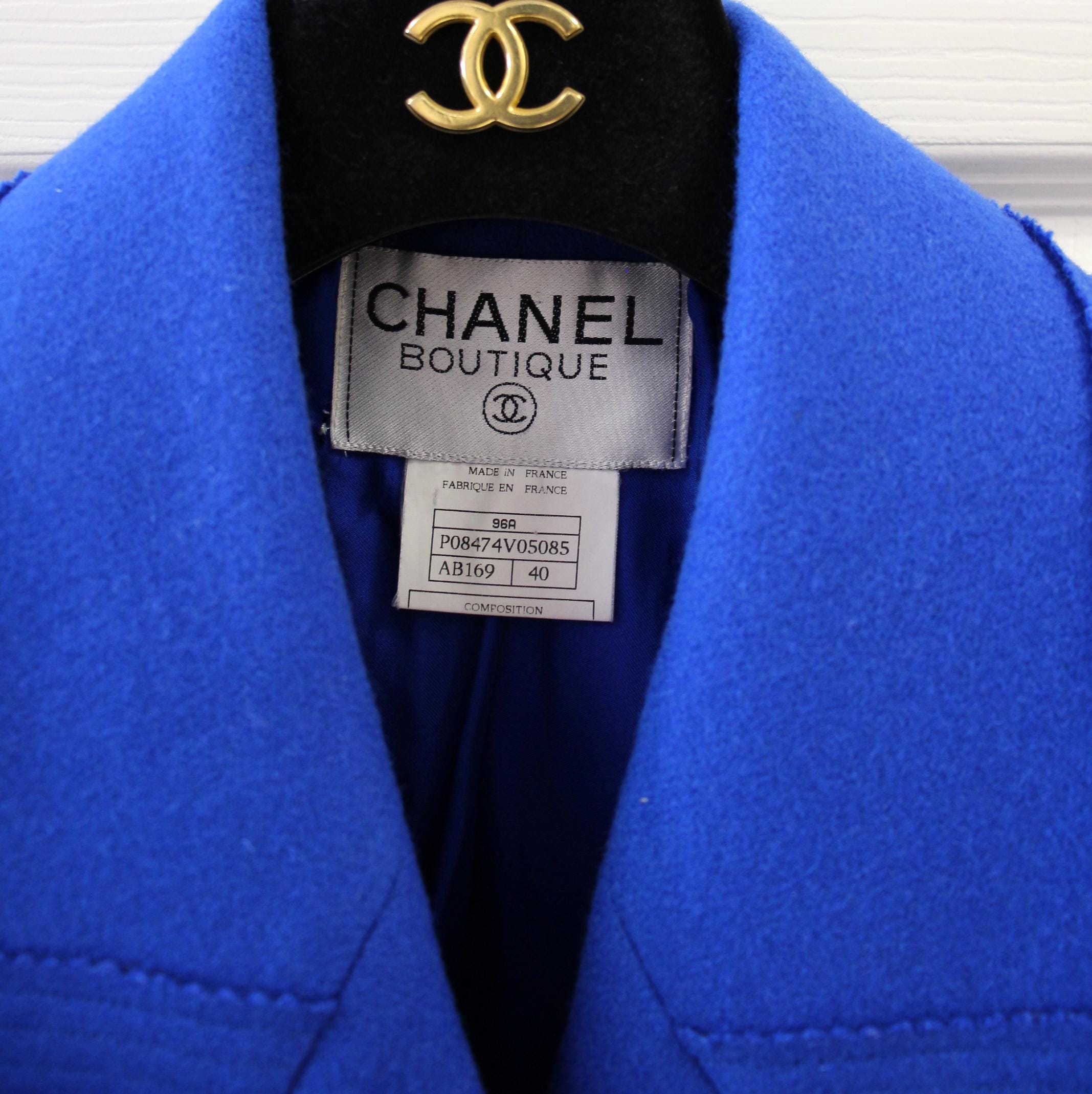 Chanel Cobalt Blue Gripoix Button Wool Melton 96A Outerwear Coat