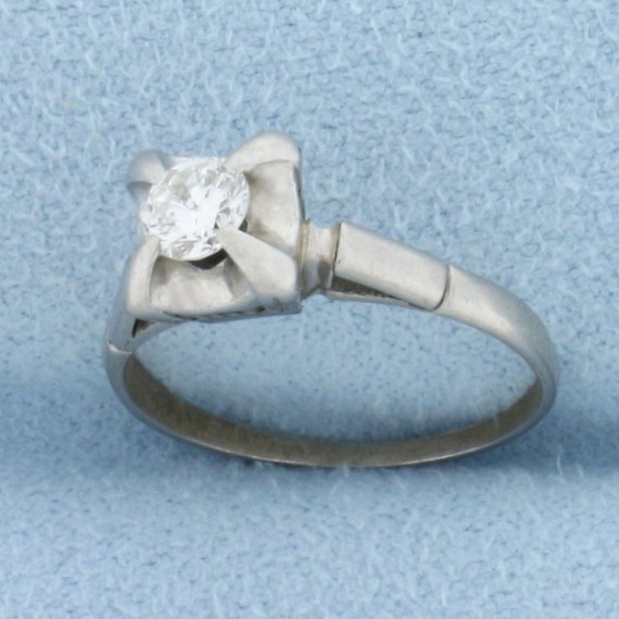 Vintage Diamond Solitaire Engagement Ring in Plat… - image 2
