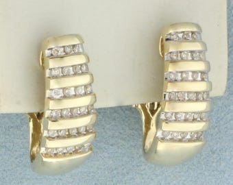Diamond J-Hoop Earrings in 14k Yellow Gold