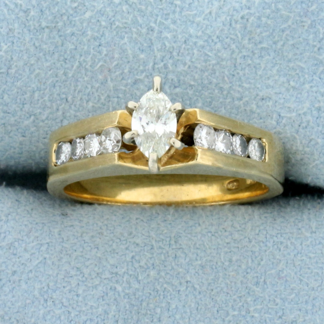 Vintage Marquise Diamond Engagement Ring in 14k Yellow Gold - Etsy