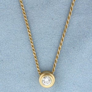 18 Inch Bezel Set Solitaire Diamond Necklace in 14k Yellow Gold