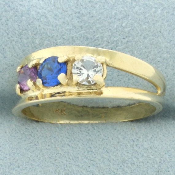 Three Stone Lab Sapphire Ring in 14k Yellow Gold - image 2