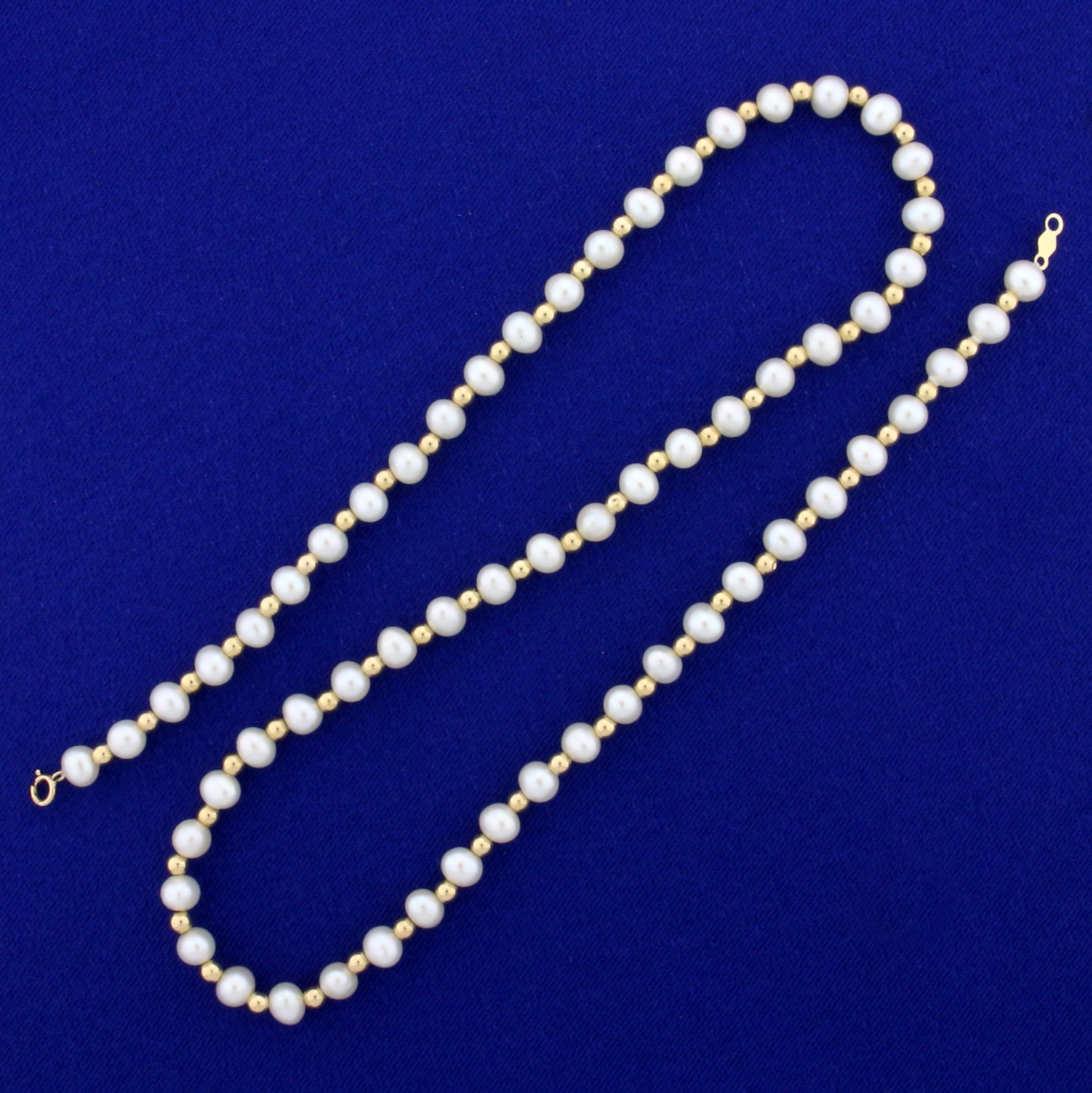 Cultured Pearl and Gold Bead Necklace 