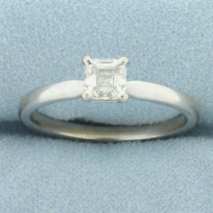 Asscher Cut Diamond Solitaire Engagement Ring in 14k White Gold