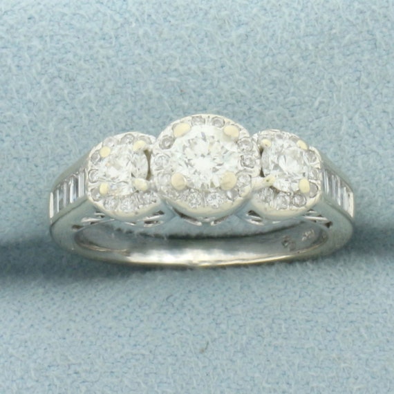 3-Stone Diamond Halo Engagement or Wedding Ring i… - image 1