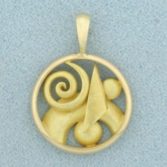 Unique Abstract Modernist Design Pendant in 14k Y… - image 1