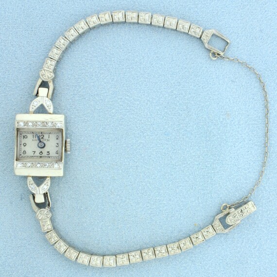 Vintage Womens Hampden Diamond Watch in Solid 14K White Gold Etsy