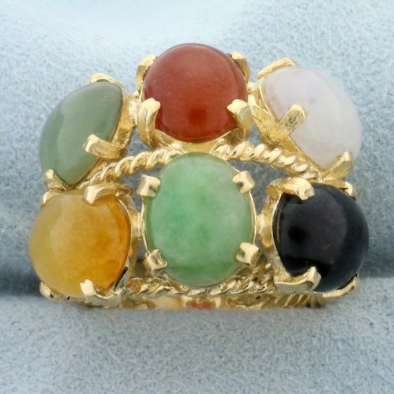 Designer Jade Statement Ring in 14K Yellow Gold - image 1