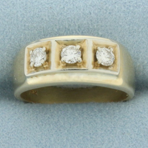 Mens Diamond 3 Stone Diamond Ring in 14k Yellow Gold Etsy Australia