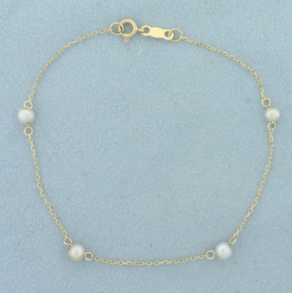 Station Cultured Akoya Pearl Bracelet in 14k Yello