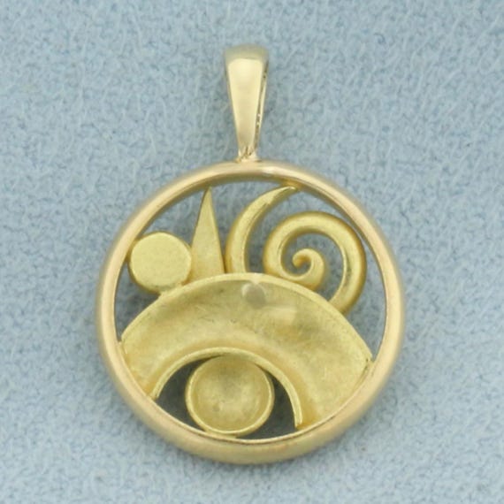 Unique Abstract Modernist Design Pendant in 14k Y… - image 2