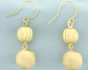 Italian Ball Bead Drop Dangle Earrings in 18k Yellow Gold