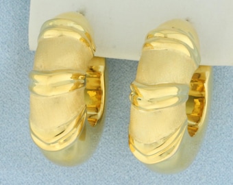 Satin and High Polish Wide Tube Hoop Earrings in 18k Yellow Gold