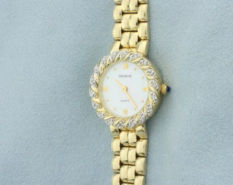 Ladies Geneve Diamond Watch in Solid 14k Yellow Gold