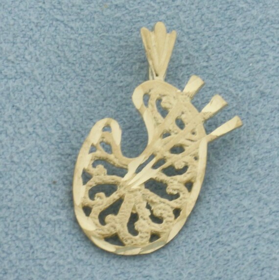 Painter's Palette and Paint Brushes Pendant in 14k Yellow Gold