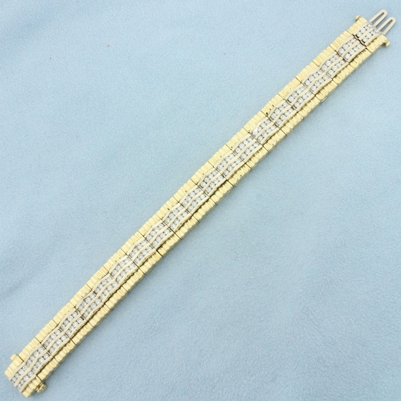 Diamond Two Tone Tread Design Statement Bracelet … - image 1