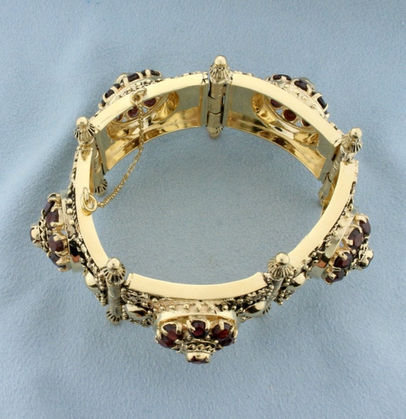 Heavy Antique Garnet Bracelet in 14K Yellow Gold - image 4