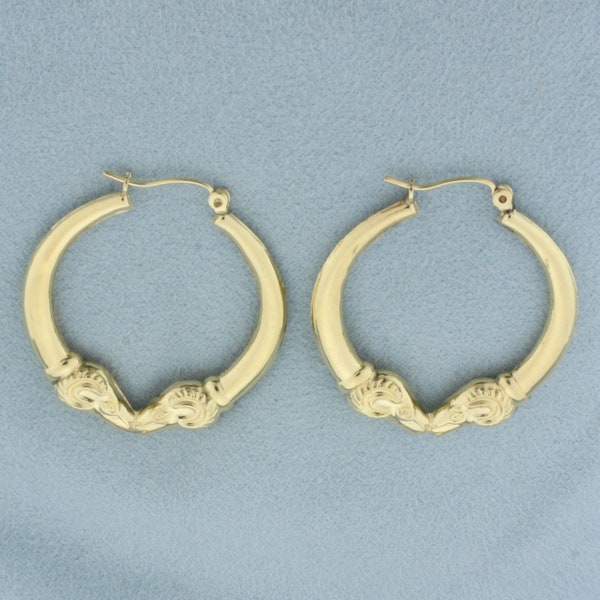 Vintage Double Ram's Head Hoop Earrings in 14k Yellow Gold