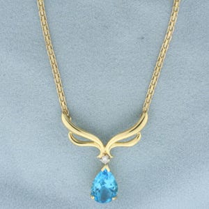 Removable Blue Topaz and Diamond Necklace in 14k Yellow Gold