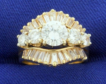 2.75ct TW Round and Baguette Diamond Engagement Ring in 14k Yellow Gold