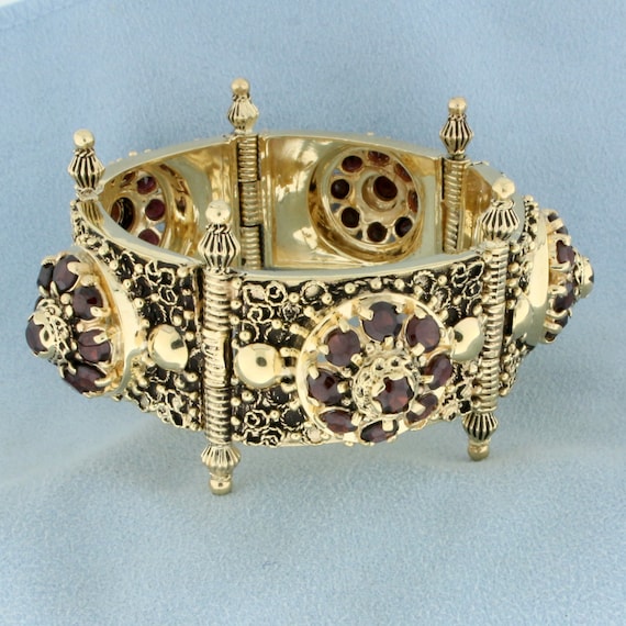 Heavy Antique Garnet Bracelet in 14K Yellow Gold - image 1