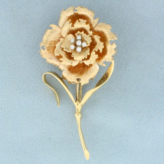 Diamond Hand Crafted Rose Pin in 14K Yellow and R… - image 1