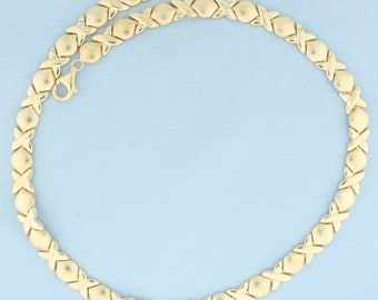 Satin and High Gloss Finish X and O Necklace in 10k Yellow Gold