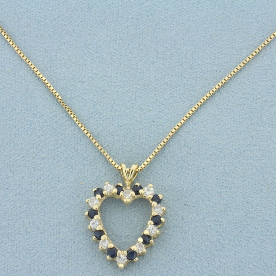 Italian Sapphire and Diamond Heart Necklace in 14… - image 1