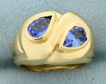 1.5ct TW Tanzanite Two Stone Ring in 14K Yellow Gold