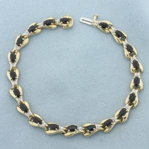 Sapphire and Diamond Tennis Bracelet in 10k Yellow Gold