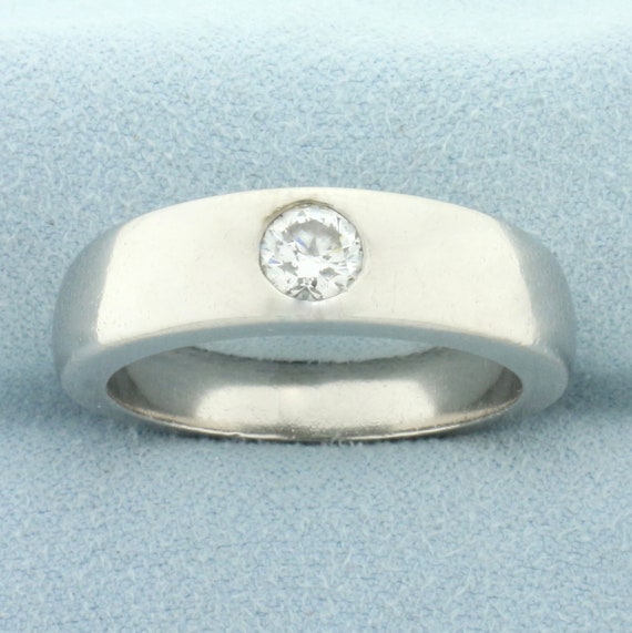 Mens 3/4ct Solitaire Diamond Pipe Style Ring in P… - image 1