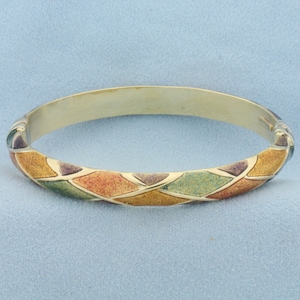 Italian Enamel Harlequin Bangle Bracelet in 14k Yellow Gold