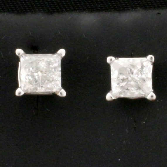 1ct TW Princess Cut Diamond Stud Earrings in 14K White Gold Etsy