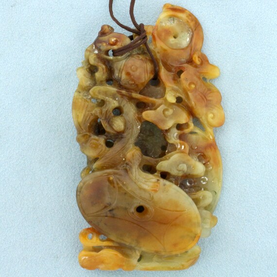 Antique Hand Carved Chinese Jade Dragon Pendant - image 2