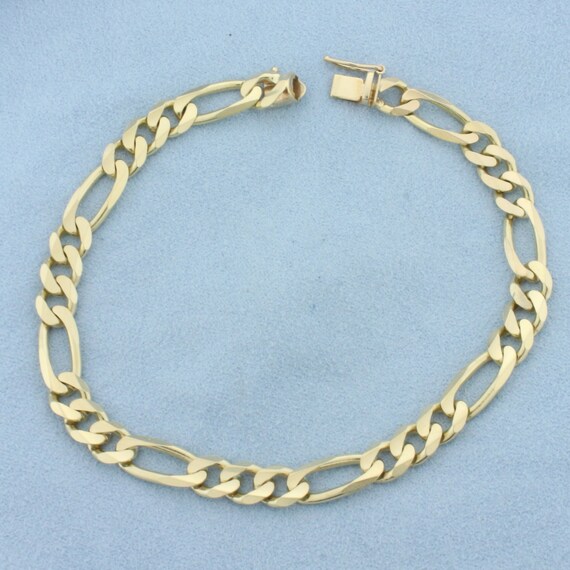Mens Figaro Link Bracelet in 14k Yellow Gold - image 1