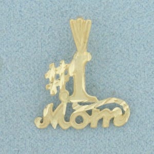 Number One #1 Mom Pendant in 14k Yellow Gold