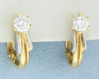 Diamond Stud Half Hoop Earrings in 18K Yellow and White Gold