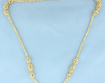 18 Inch Designer Cage Link Chain Necklace in 14k Yellow Gold