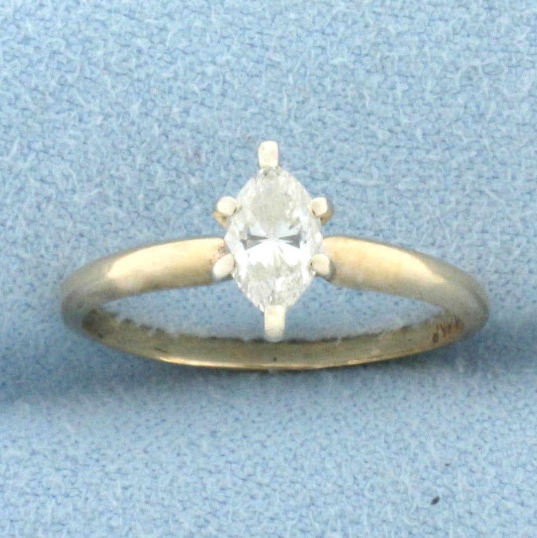 Marquise Diamond Solitaire Engagement Ring in 14k Yellow Gold - Etsy