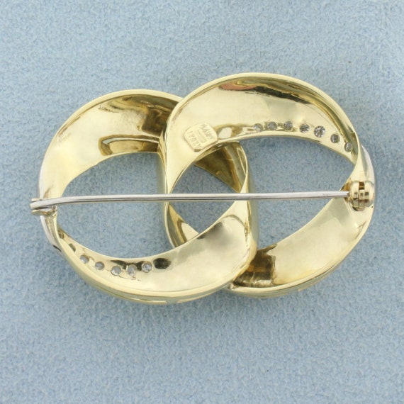 Vintage Diamond Double Circle Pin in 14K Yellow G… - image 2