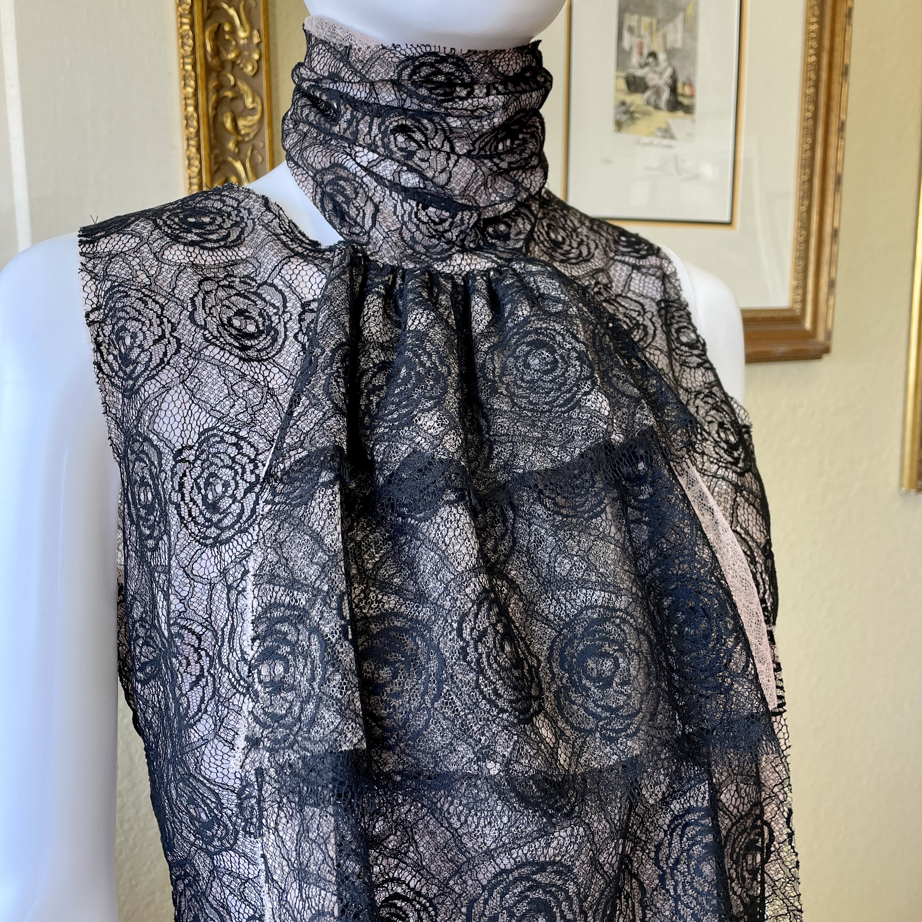Chanel 03P Camellia Flower Lace Top Blouse With 3-tier Cravat 40