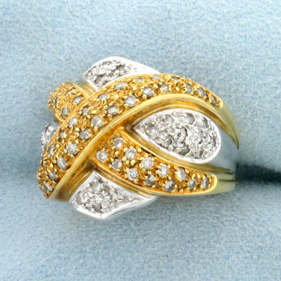 Vintage Diamond Criss Cross Design Statement Ring… - image 2