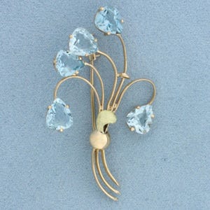 Aquamarine Flower Bouquet Brooch Pin in 14k Yellow Gold