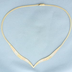 Tri-Color Italian V Necklace in 14k Yellow, White, and Rose Gold