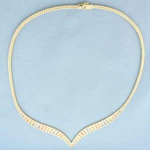 16 Inch Italian Tri-Color Gold V Choker Necklace in 14k Yellow, White, and Rose Gold