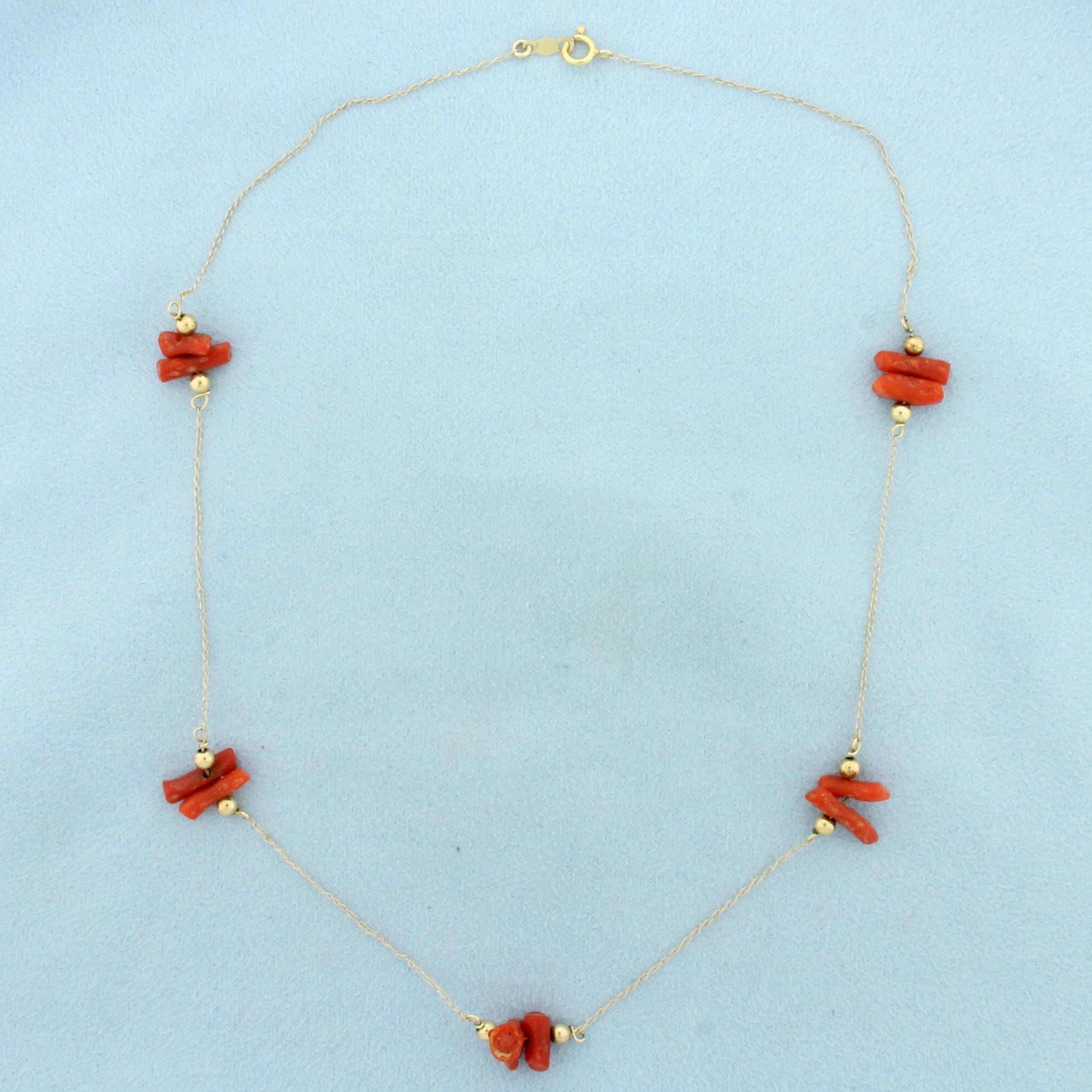 Red Coral Station Necklace in 14k Yellow Gold - Etsy