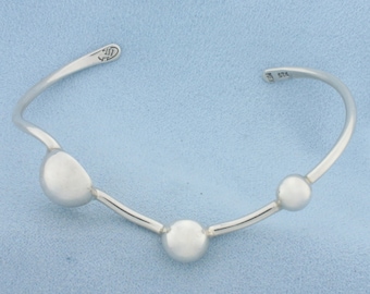 Three Bead Bangle Bracelet in Sterling Silver