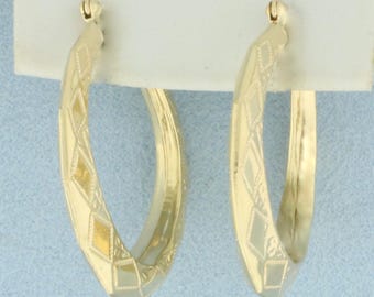 Diamond Etched Hoop Earrings in 14k Yellow Gold